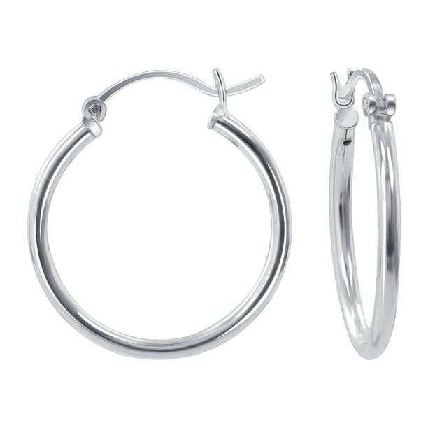 Sterling Silver Double Circle Round Tube Polished Hoop Earrings 25mm